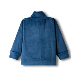 Kanvin Velour Knit Full Sleeves Winter Wear Solid Colour Co-Ords Front Open Sweatshirt with Kangaroo Pockets & Lounge Pant Set - Navy Blue image 3