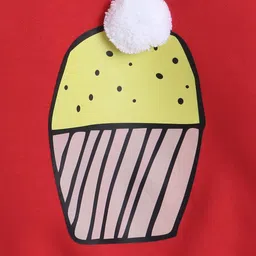 Knitting Doodles Fleece Woven Full Sleeves Cup Cake Printed Light Winter Sweatshirt - Red image 5