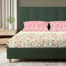 Urban Space Serene 200 Tc Cotton Bedsheets With 2 Pillow Covers, King - Vine Peach Pink image 3