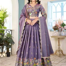 SHOPGARB Embroidered Thread Work Semi-Stitched Lehenga & Unstitched Blouse With Dupatta-picture-32
