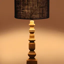 Aura Black Wood Traditional Cylindrical Shaped Table Lamp image 5
