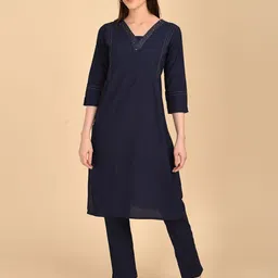 Marcia V Neck Thread Work Pure Cotton Kurta With Trousers-picture-15