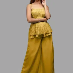 PARROT CREATION Floral Embroidered Sequinned Georgette Kurti With Palazzos And Dupatta-picture-13