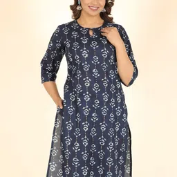 Aramya Floral Printed Keyhole Neck Cotton Straight Kurta image 2
