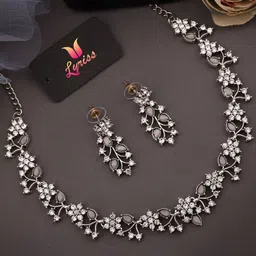 Lyriss Silver-Plated Artificial Stones Studded Nacklace With Earrings-picture-41