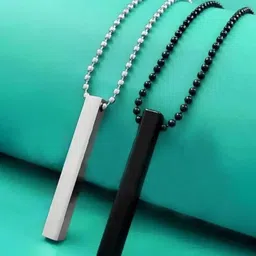 P. R. PRINTS Set Of 2 Stainless Steel Silver-Plated Geometric Shaped Pendants With Chains-picture-38