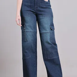 PUELLA Women Straight Fit High-Rise Light Fade Stretchable Cargo Styles Jeans-image-8