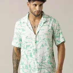 Paper Cut Relaxed Fit Abstract Printed Spread Collar Shirt-picture-23