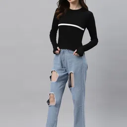 CORSICA Women Colorblocked Round Neck Cotton Crop Top-picture-24