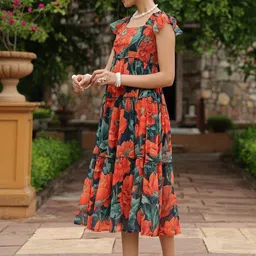 anayna Floral Print Flutter Sleeve Fit & Flare Midi Dress image 3
