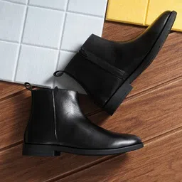 Warnex Men Black Leather Formal Chelsea Boots image 1