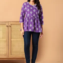 L R TEXTILES Ethnic Motifs Printed V-Neck Pure Cotton Angrakha Kurti image 3