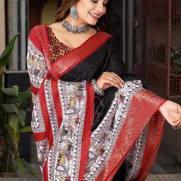 J 6 DESIGNER Women Checked Zari Saree image 3