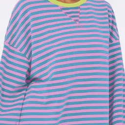 HERE&NOW Women Striped Round Neck Full Sleeves Sweatshirt image 3