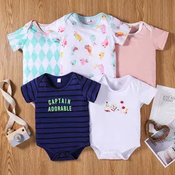 Kookie Kids Half Sleeves Onesies Pack of 5 - Multicolor-picture-22