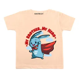KNITROOT Half Sleeves My Brother My Hero Print Tee  - Peach-picture-15