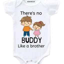 KNITROOT Half Sleeves Buddy Like A Brother Print Onesie - White-picture-21