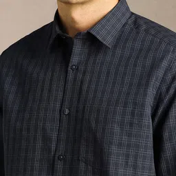 Louis Philippe Men Checked Spread Collar Formal Shirt image 2