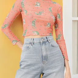 DressBerry Sweet & Sassy Printed Semi Sheer Soft Net Crop Top-picture-31