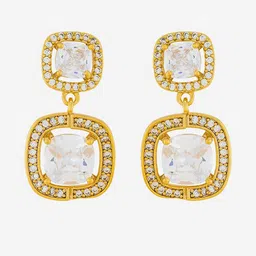 Kushal's Fashion Jewellery Gold-Plated Geometric Shaped Zircon Studded Drop Earrings-picture-36