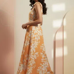 DHAKRE FASHION Women Floral Printed Shoulder Straps A-Line Midi Dress image 2