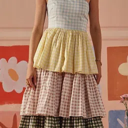 Sage by Mala Checked One Shoulder A-Line Cotton Midi Dress image 2