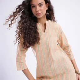 Anouk Rustic Mandarin Collar Striped Straight Kurti-picture-36