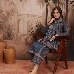 Sangria Paisley Print Studded Wool Kurta with Trousers & With Dupatta image 3