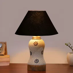 Aura Black Traditional Frustum Shaped Wooden & Mosaic Glass Table Lamp-picture-35