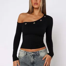 StyleCast x Revolte Solid One Shoulder Full Sleeve Top-image-91