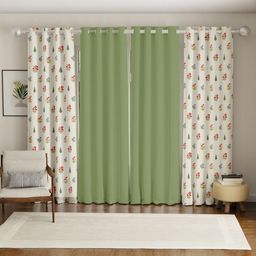 URBAN SPACE Green & White Set of 4 Ethnic Motifs Window Curtain-picture-34