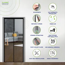 classic mosquito nets Classic Mosquito Net Curtain Patio Door Mesh with Full Frame Hook And Loop - Black image 2