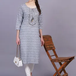 HIGHLIGHT FASHION EXPORT Floral Embroidered Round Neck Sequinned Straight Kurta-picture-14