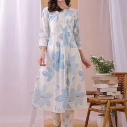 DIVASTRI Women Floral Printed Panelled Pure Cotton Kurta with Trousers-picture-17