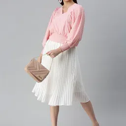SHOWOFFFF Striped Puff Sleeve Crepe Blouson Top image 2