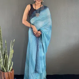 HERE&NOW Striped Pure Georgette Ready to Wear Saree image 5