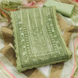 SAINOOR Sloral Embroidered Sequinned Pure Cotton Semi-Stitched Dress Material-image-60