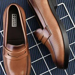 here&now Men tan solid leatherette formal slip on durable moccasins penny loafers shoes-picture-41