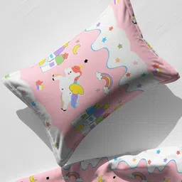 WEAVE AND DECOR Pink Cartoon Characters 300 TC Single Bedsheet with 1 Pillow Covers image 4