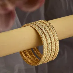 ATIBELLE Set of 4 Gold-Plated Leaf Shaped-Textured Bangles image 1