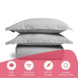 LIVSPACE Paleto Grey Pure Cotton 144 TC Queen Bedsheet Set 1.98 m x 1.58 m-image-26