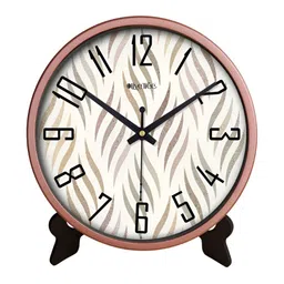 OLIVE TREE Copper-Toned & Black Printed Contemporary Round Shaped Analogue Table Clock image 1