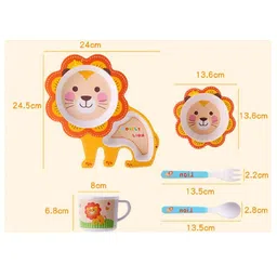 FunBlast Bamboo Fibre Lion Theme Dining Set of 5- Multicolor image 3
