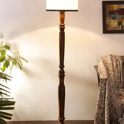 Devansh Brown & White Wooden Floor Lamp image 2