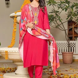 JAPNAAM Women Embroidered Regular Sequinned Kurta with Trousers & With Dupatta-picture-12