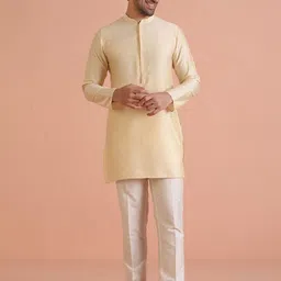 KISAH Mandarin Collar Jacquard Straight Kurta & Trouser With Woven Design Nehru Jacket image 5