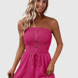Outzidr Women Tie-Ups Smocked Halter Neck Fit & Flare Mini Dress-picture-31