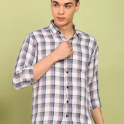 encore by INVICTUS Men Checked Spread Collar Cotton Casual Shirt-image-79