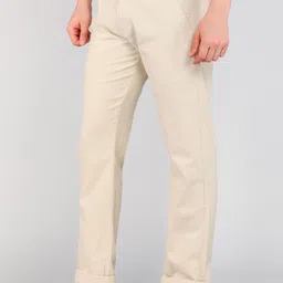 integriti Men Slim Fit Cream Lycra Blend Trousers image 3