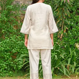 Kaftanize Embroidered V Neck Tunic With Trousers Co-Ords Set image 4